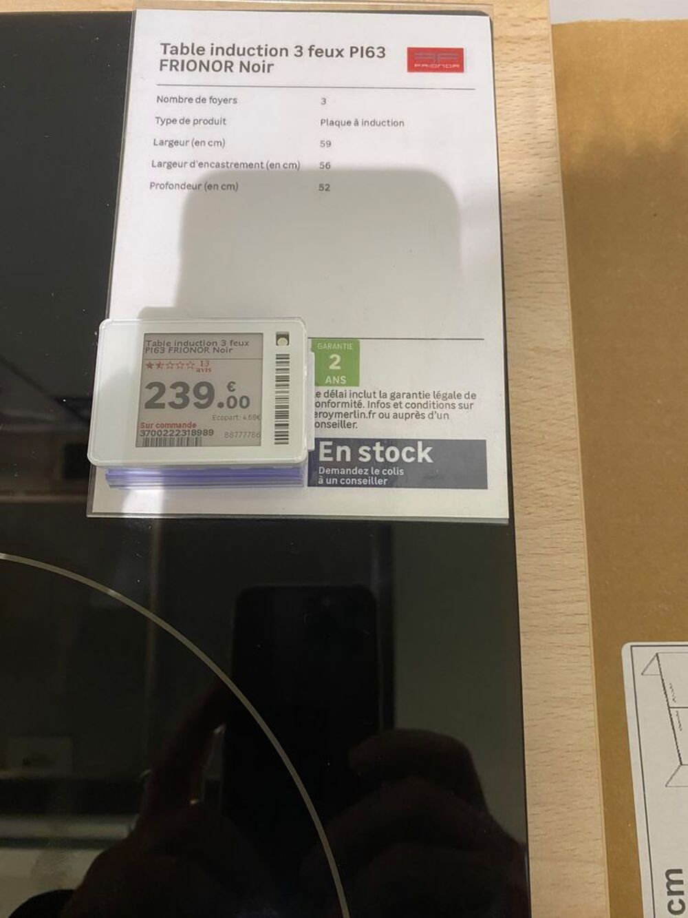 Table induction 3feux PI63 frionor noir, puissance max 4500 Electroménager