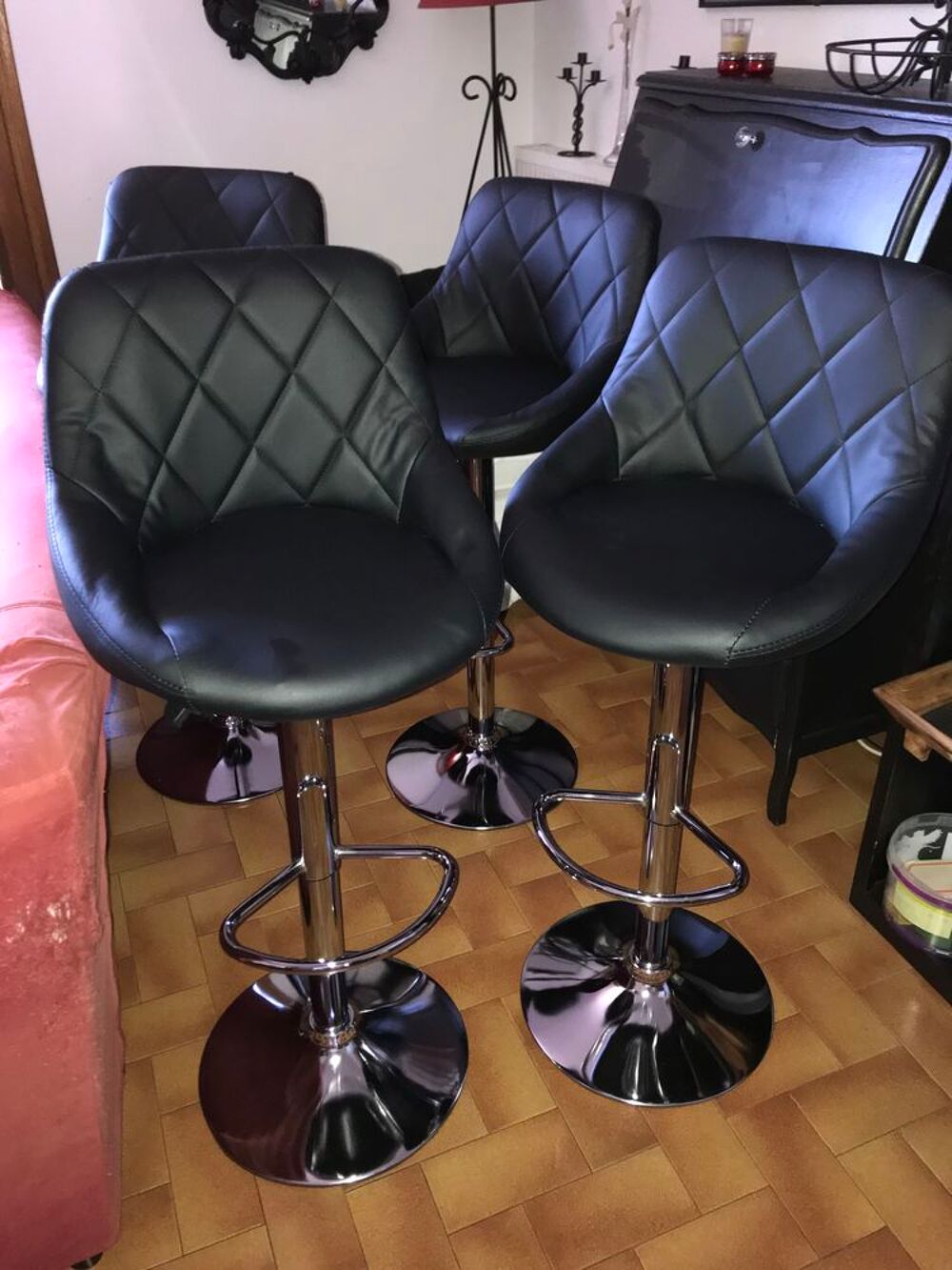 4 fauteuils haut pivotant semili cuir noir Meubles