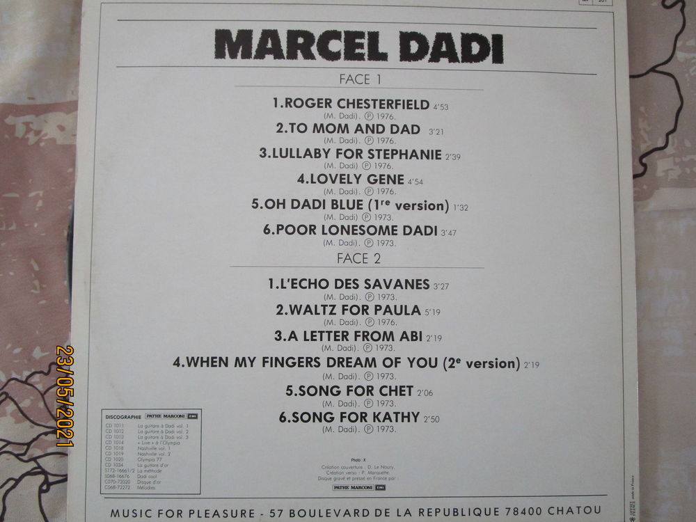 DISQUE VINYLE DE MARCEL DADI en 33 tours CD et vinyles