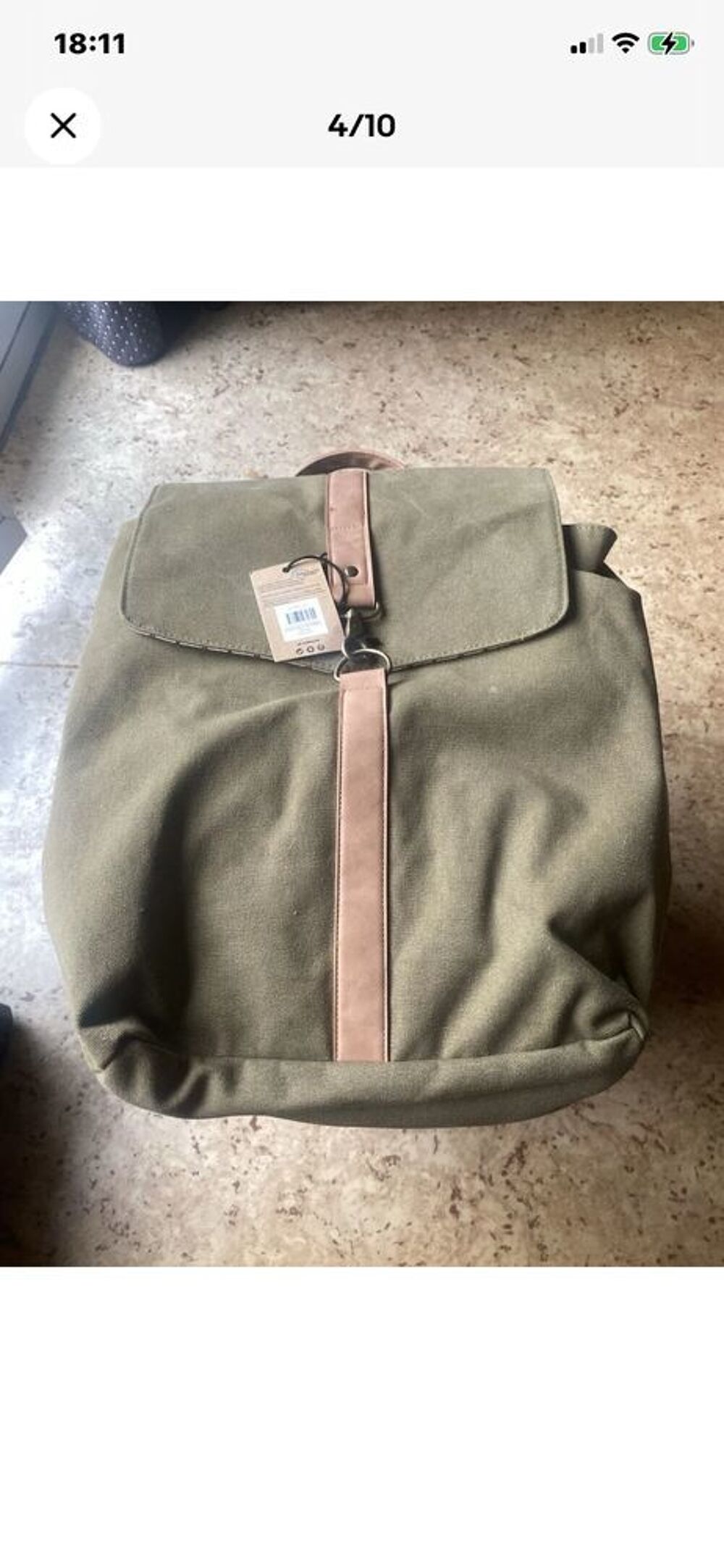 VINGA Bosler sac &agrave; dos ville toile vert/marron bretelles r&eacute;glables recycl&eacute;e 17 L Maroquinerie