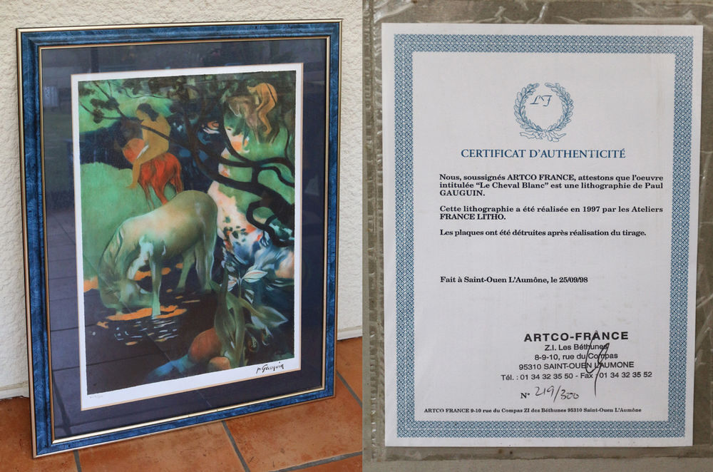 Lithographie originale sign&eacute;e Le cheval blanc de Gauguin 