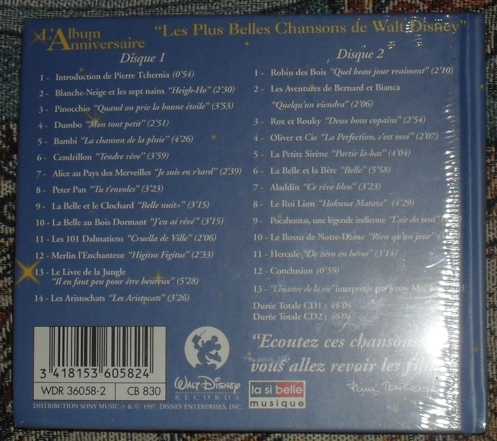 CD de musiques de dessins anim&eacute;s de Walt Disney NEUF CD et vinyles