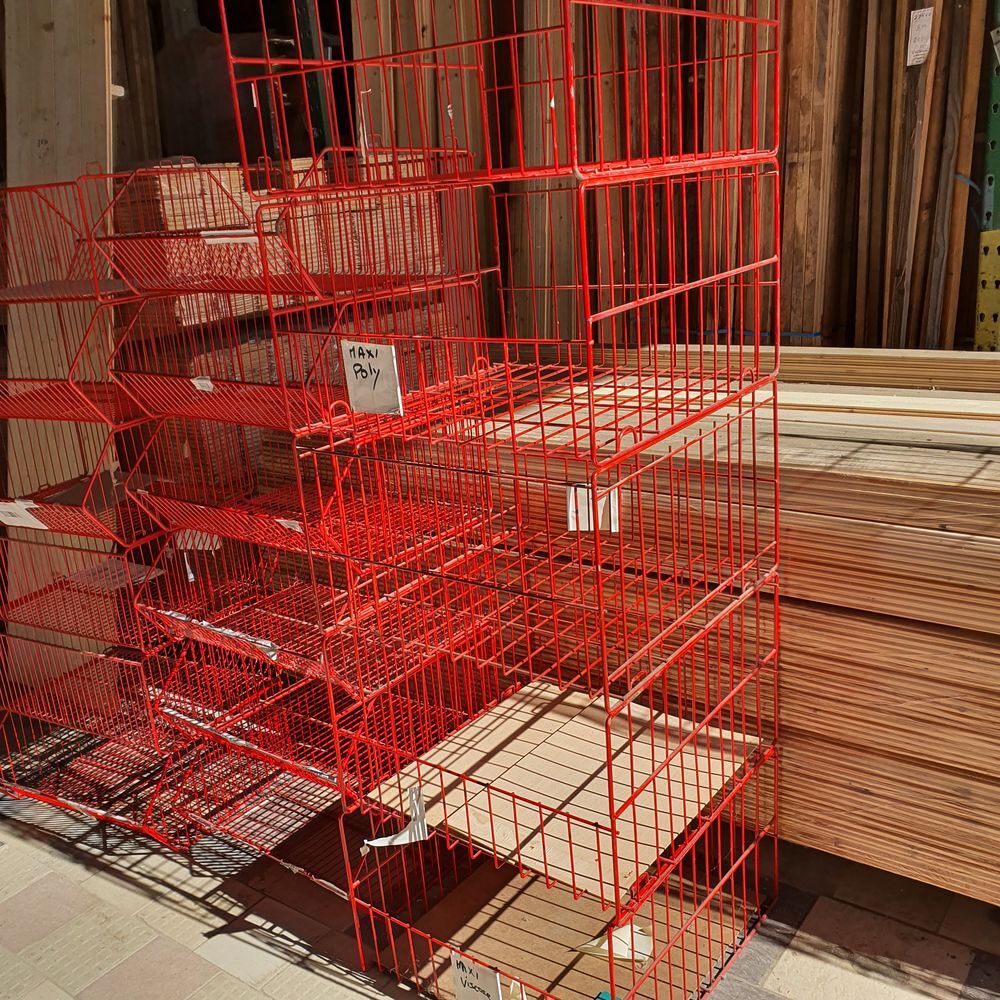 corbeille de rangement Stockage M&eacute;tallique Grillag&eacute; Rouge Empilable - Pour Magasin Rayonnage Profess ou Particulier rangement Cave grenier Cave Garage Bricolage