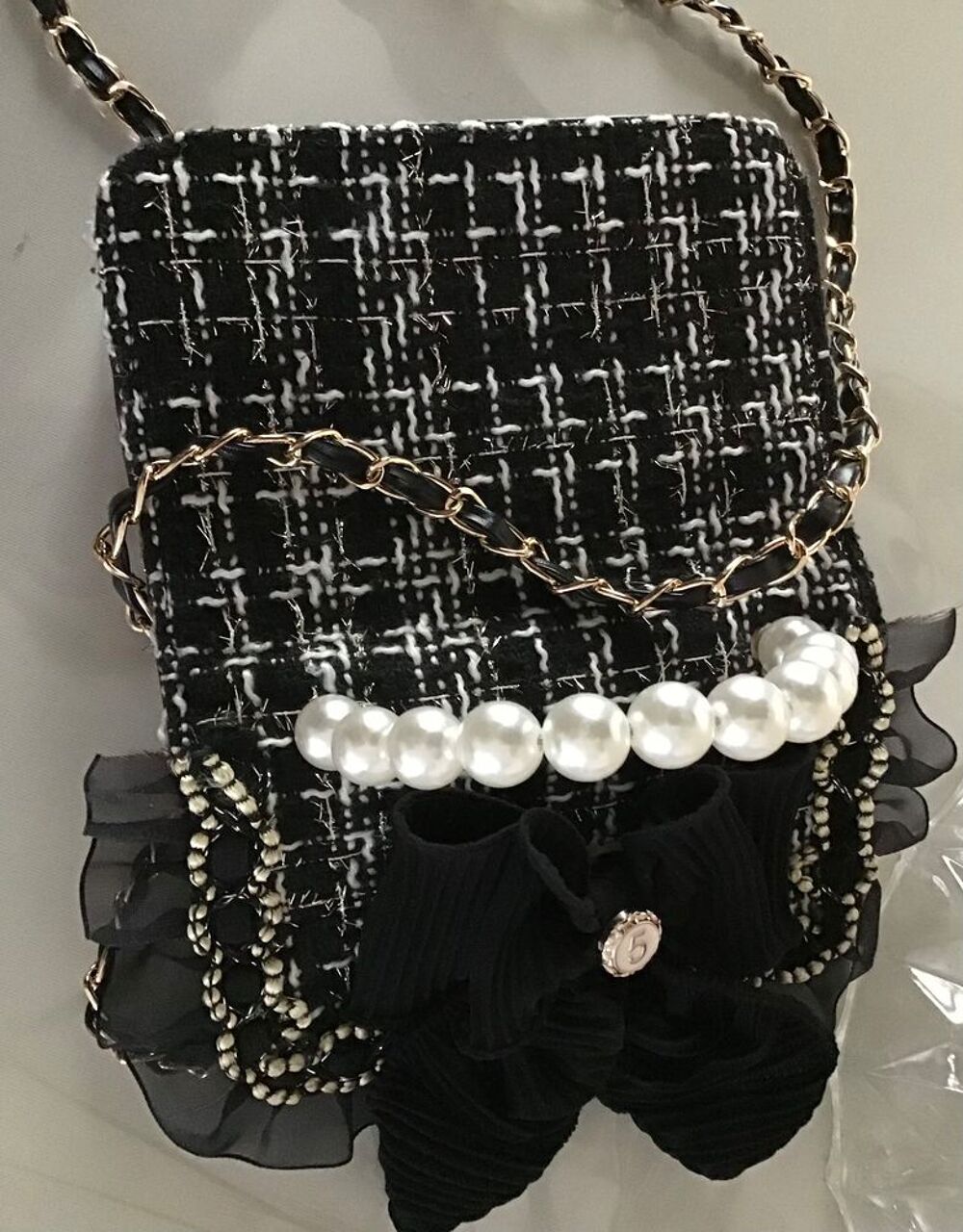 Vintage,Petit sac pochette couleur noir Maroquinerie
