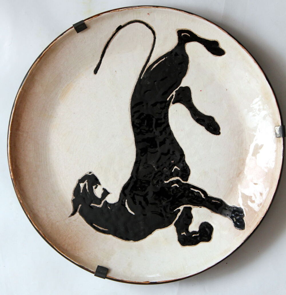 Assiette c&eacute;ramique verniss&eacute;e 1930 panth&egrave;re Décoration