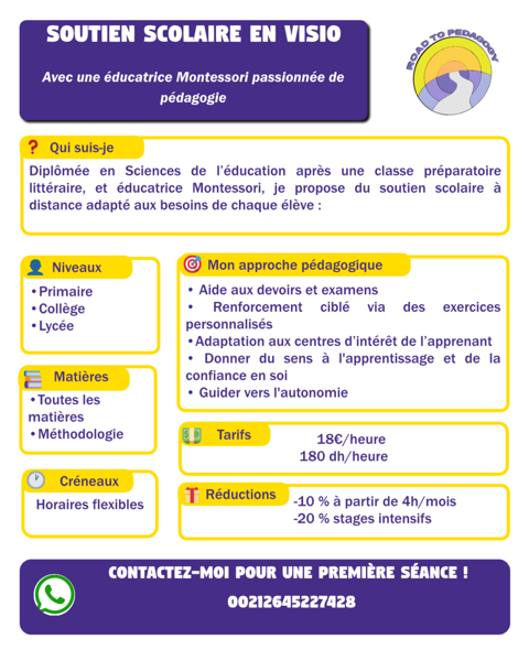 Soutien scolaire en visio avec une &eacute;ducatrice Montessori 0 75012 Paris