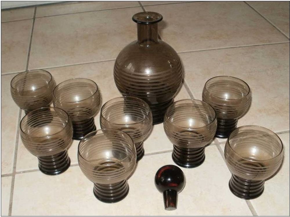 SERVICE &agrave; APERITIF CARAFE avec bouchon + 8 VERRES Décoration