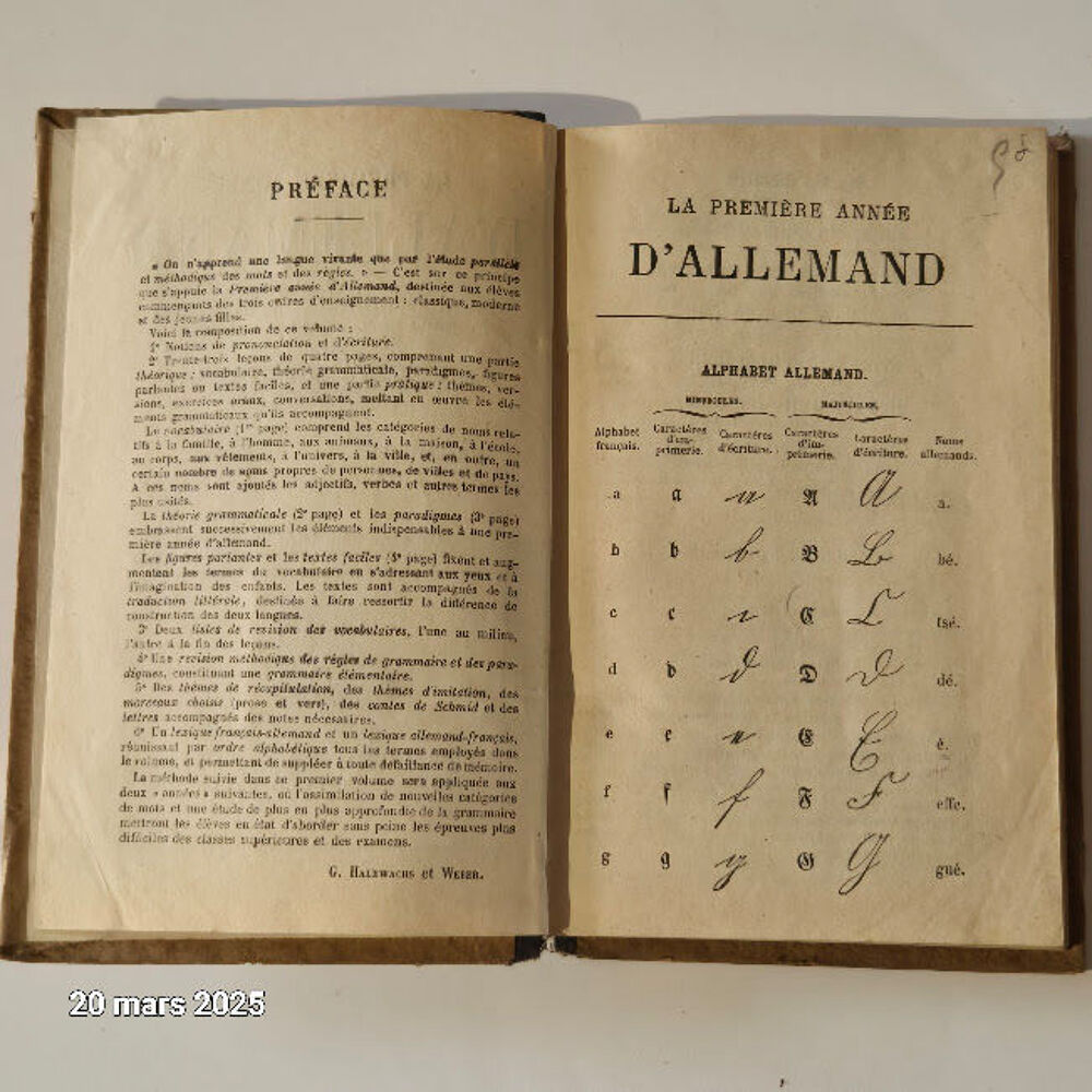 Cours d'allemand , exercices Halbwachs et Weber, 1923 Livres et BD