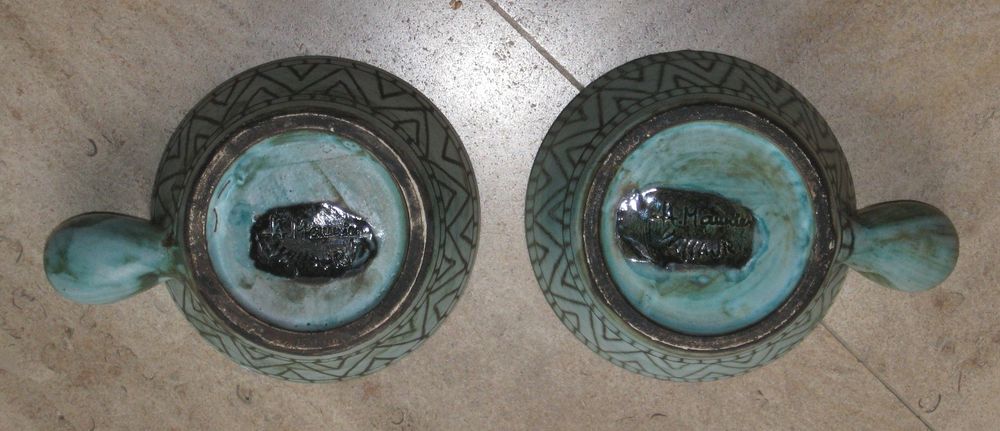 2 Tasses sign&eacute;es Maunier : C&eacute;ramiques de Vallauris vintage Décoration