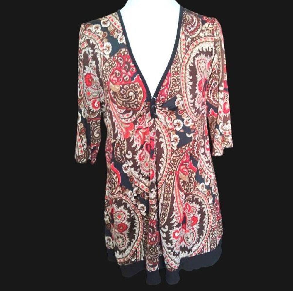Tunique Blouse Fluide Femme 42/44 - Imprim&eacute; Fleur Manche 3/4 Vêtements