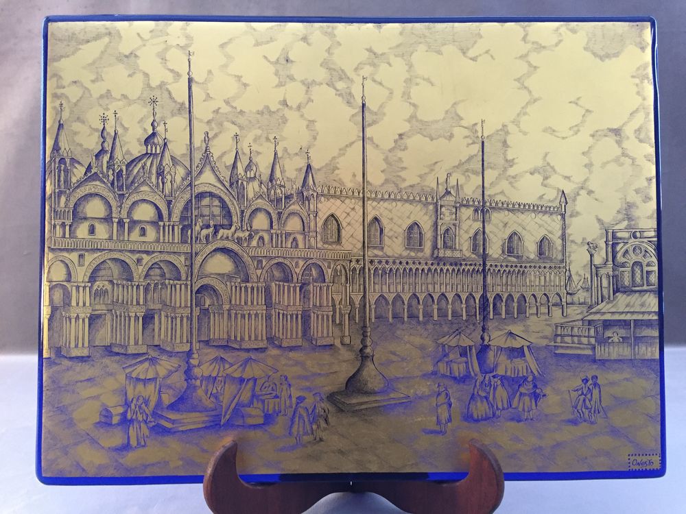 PLAQUE VERRE &Eacute;PAIS BLEU ORLE PALAIS DES DOGES VENISE St MARC Décoration