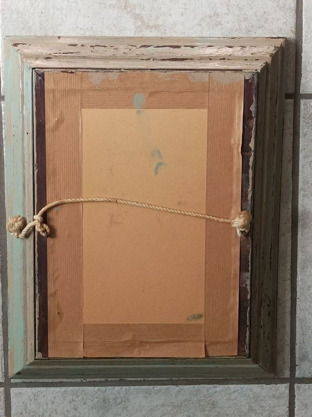 Miroir Cadre bois massif pastel patin&eacute; 0923053 ancien Décoration