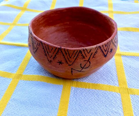 Coupe artisanale africaine ancienne signe, terre cuite 12 L'Isle-Jourdain (32)