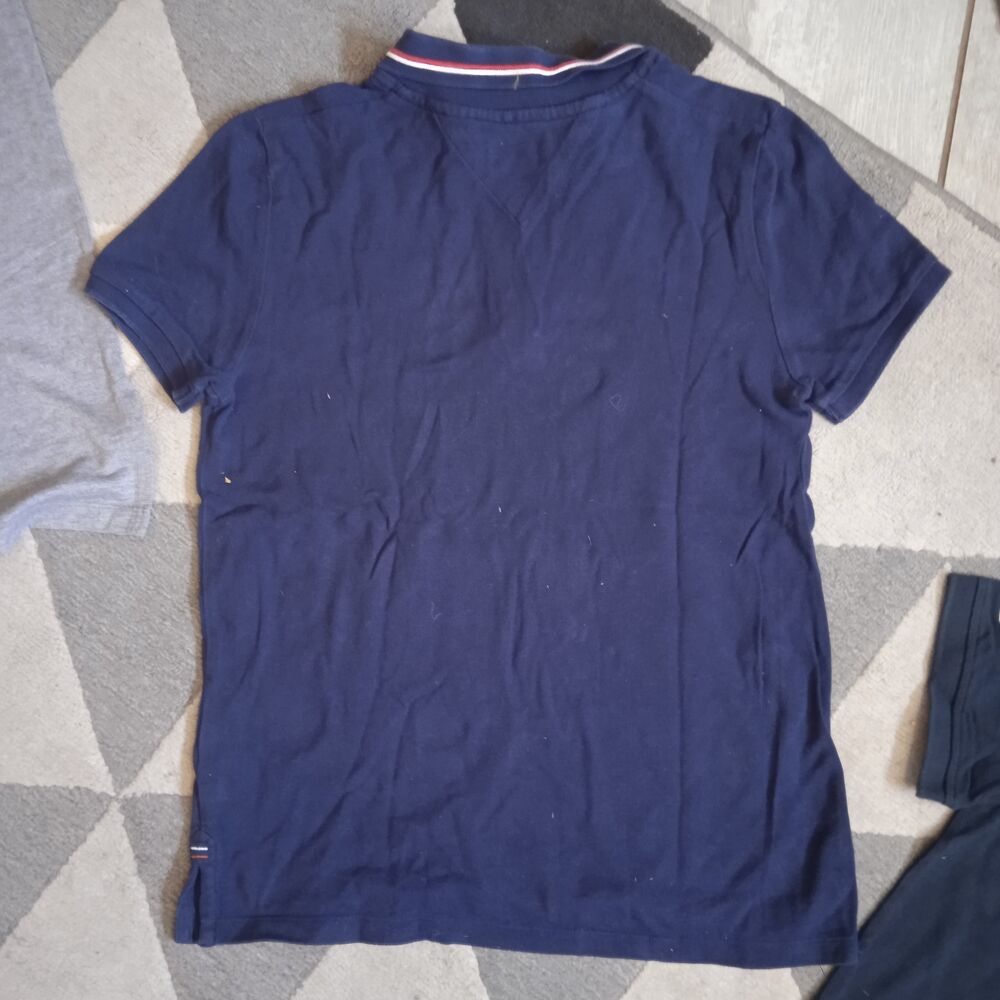 T shirt marine manches courtes liser&eacute; rouge et blanc encolur Vêtements