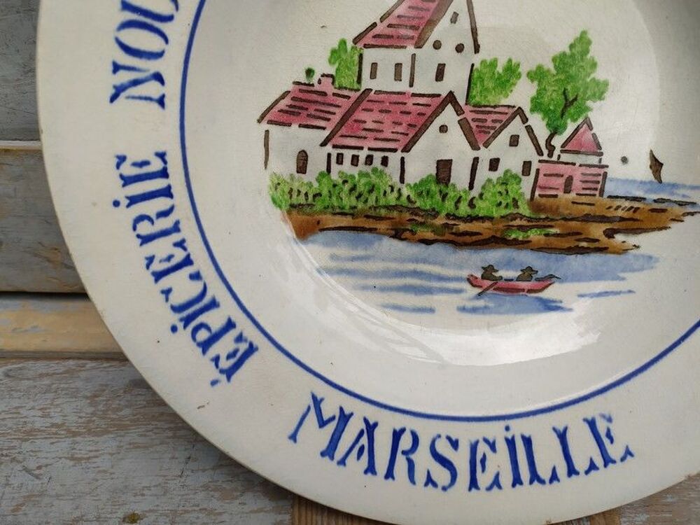 Assiette Publicitair Fa&iuml;ence Gien &Eacute;picerie Baudres Marseille 