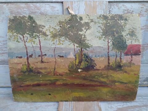 Tableau Impressionniste Paysage de Campagne Champs et Vaches 55 Loches (37)