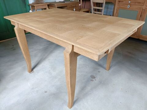 Table à manger rénovée chêne plateau damier avec rallonges Chiddes (71)