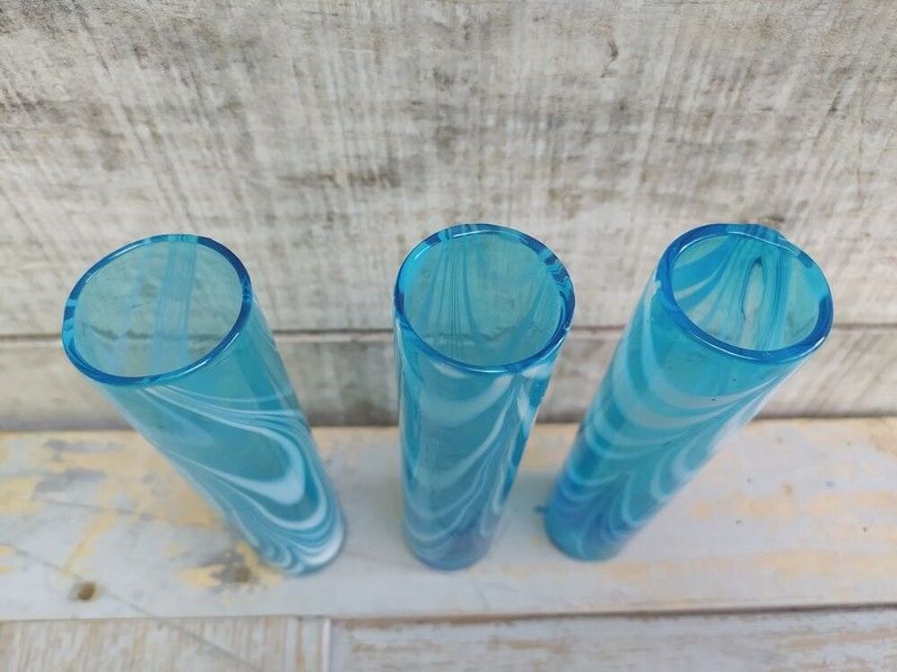 Vases Soliflore Verre Souffl&eacute; Bleu Marbr&eacute; Blanc 
Décoration