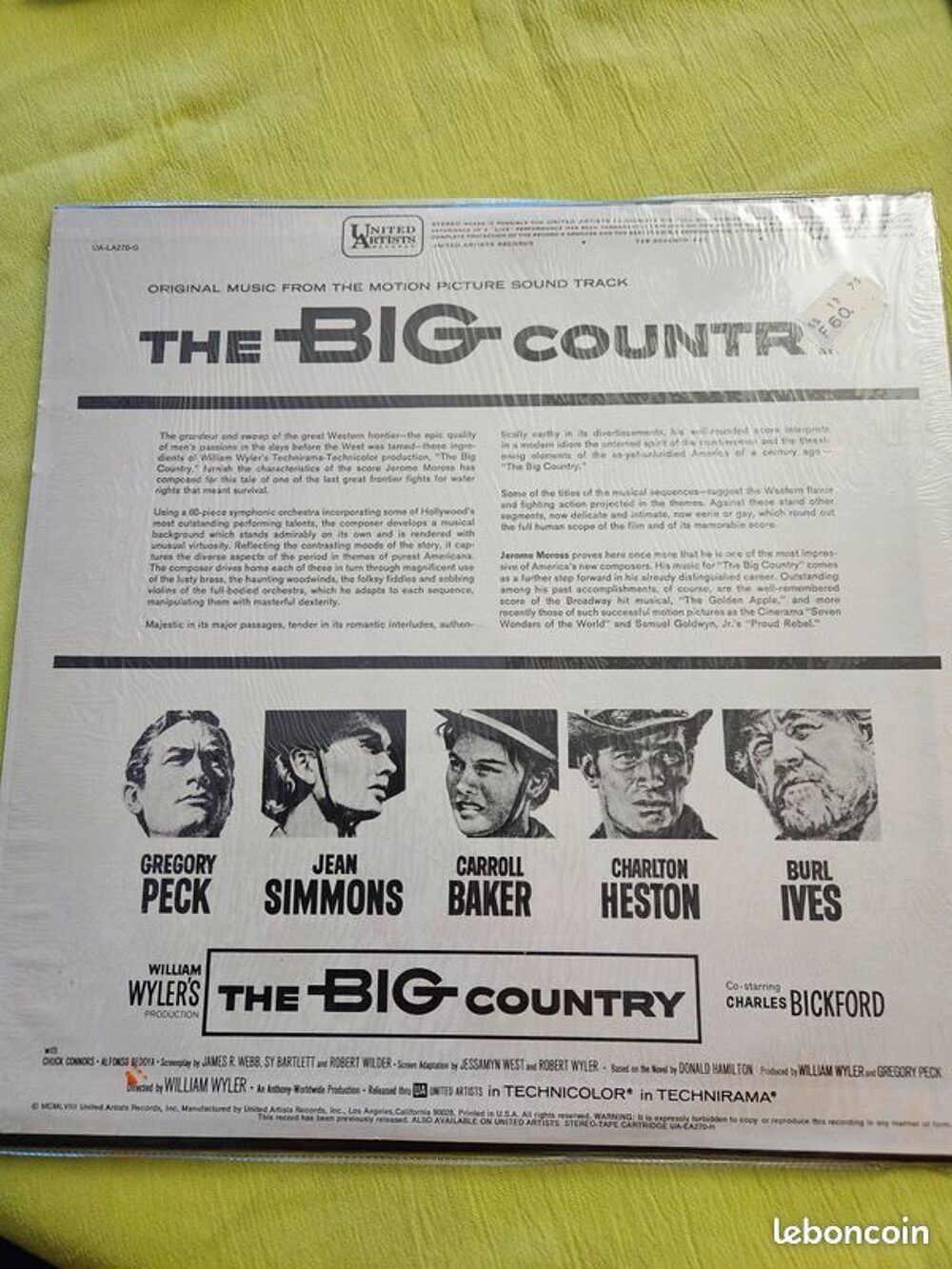  vinyle musique du film The Big Country ? United Artis CD et vinyles