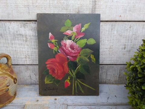 Tableau Fleurs Roses Sign L. Andrey Peinture Huile 
55 Loches (37)