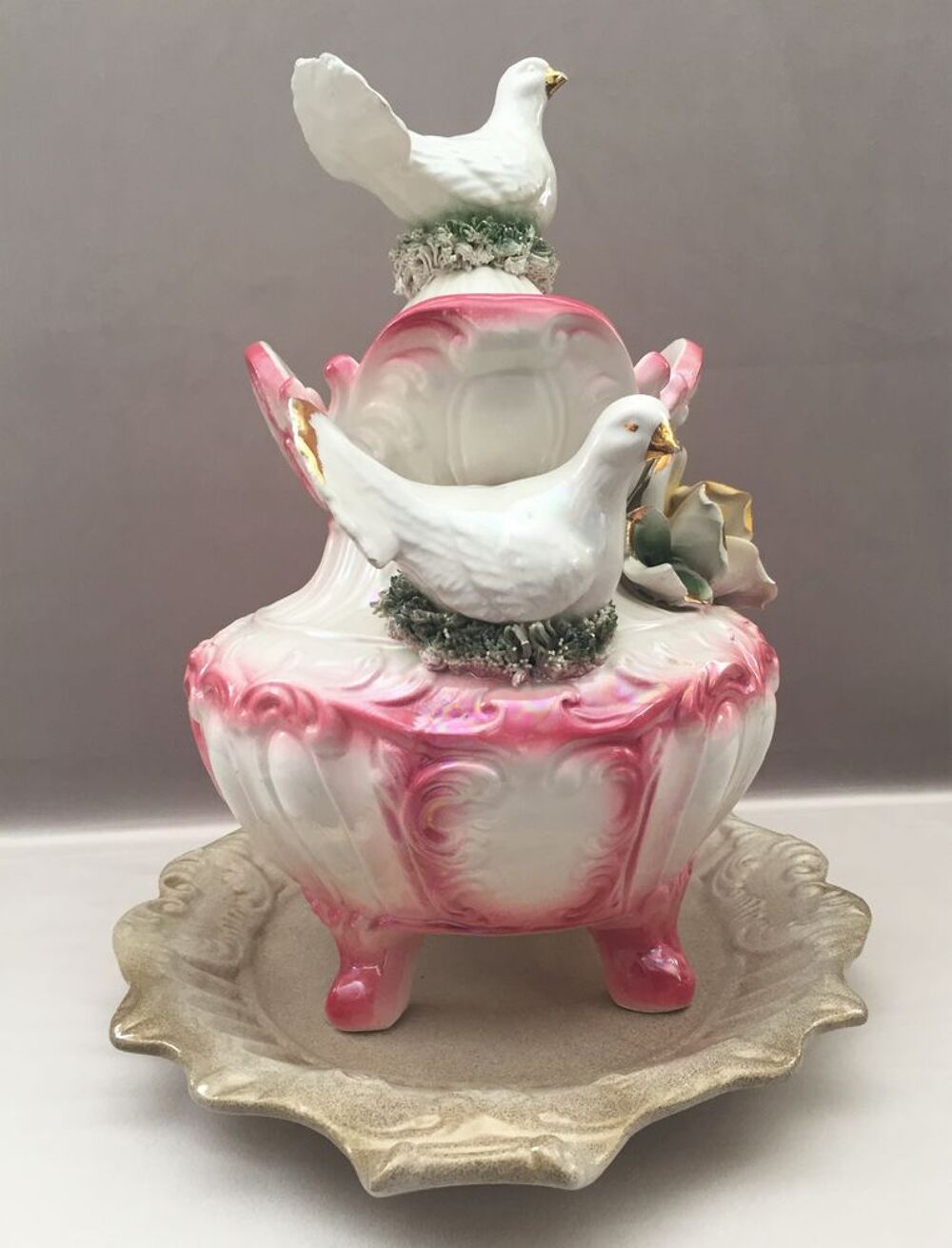 PLAT DE SERVICE SOUPI&Egrave;RE ANCIENNE FA&Iuml;ENCE ROCOCO KITCH Art Décoration