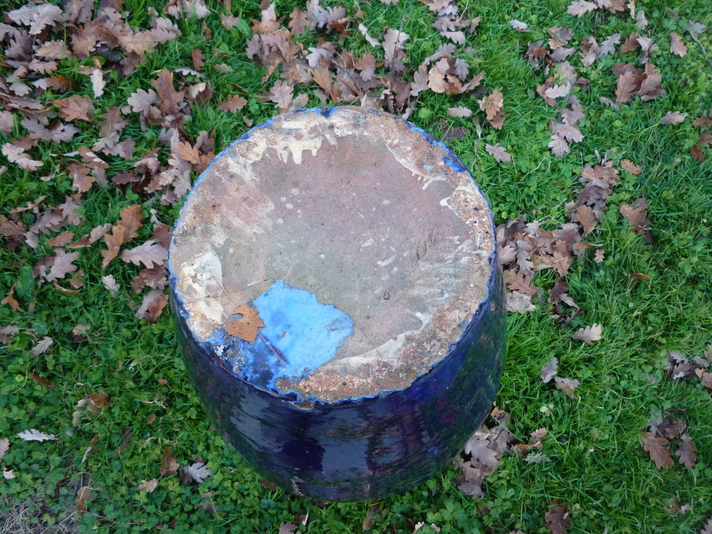 Jarre verniss&eacute;e bleue/poterie/jardin/terrasse/d&eacute;co Jardin