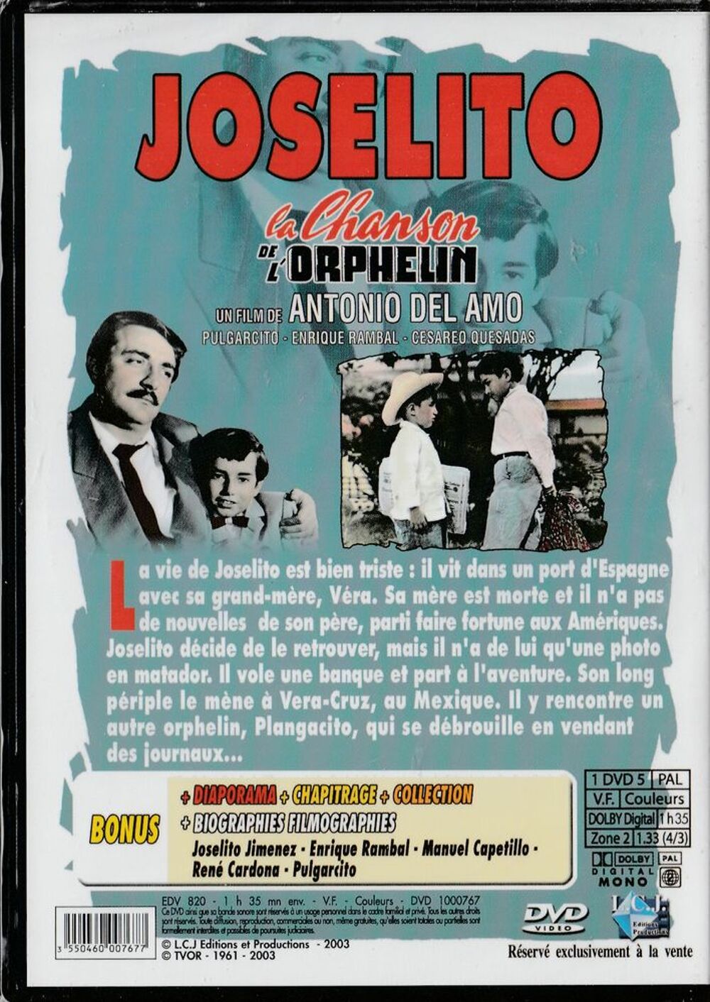 Joselito la chanson de l'orphelin DVD et blu-ray