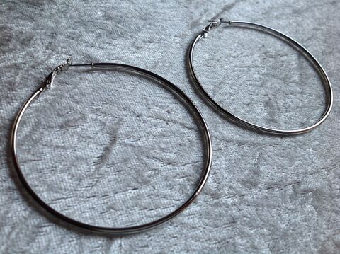 BOUCLES OREILLES ARGENTÉES CRÉOLE DIAMÈTRE 7 cm Envoi Possib 4 Trégunc (29)