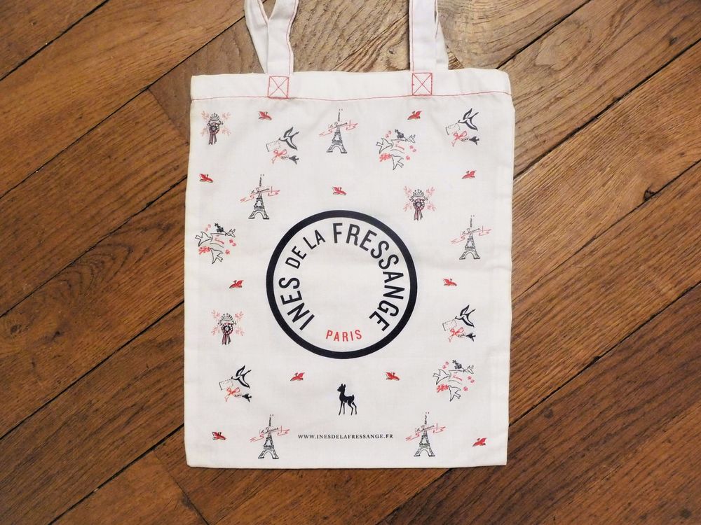 Sac en Tissu Blanc Bleu Marine Rouge- Ines de La Fressange Maroquinerie