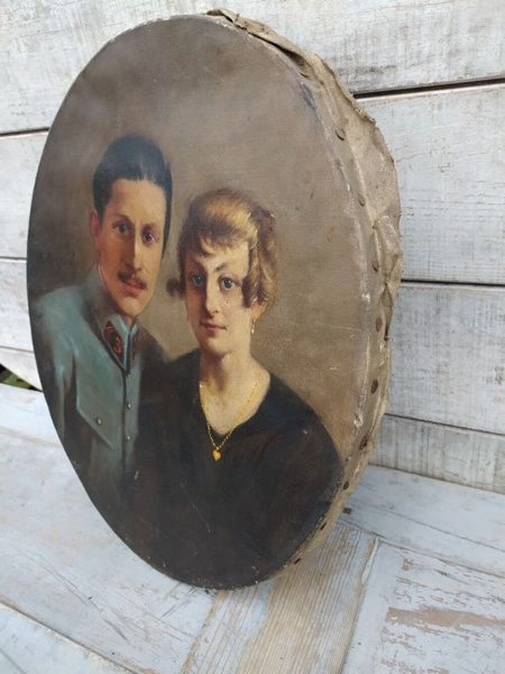 Tableau Zacharie Baton Couple Militaire R&eacute;giment 14-18 Décoration