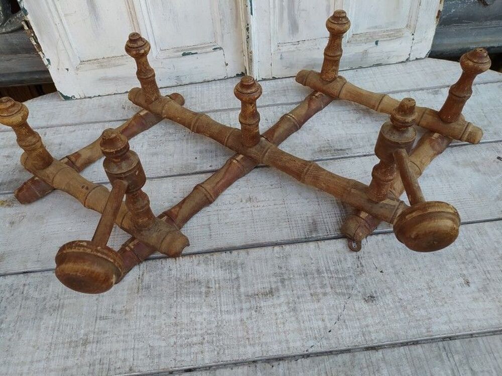 Ancien Porte Manteau Pat&egrave;re Bois Pliant Style Bambou Meubles