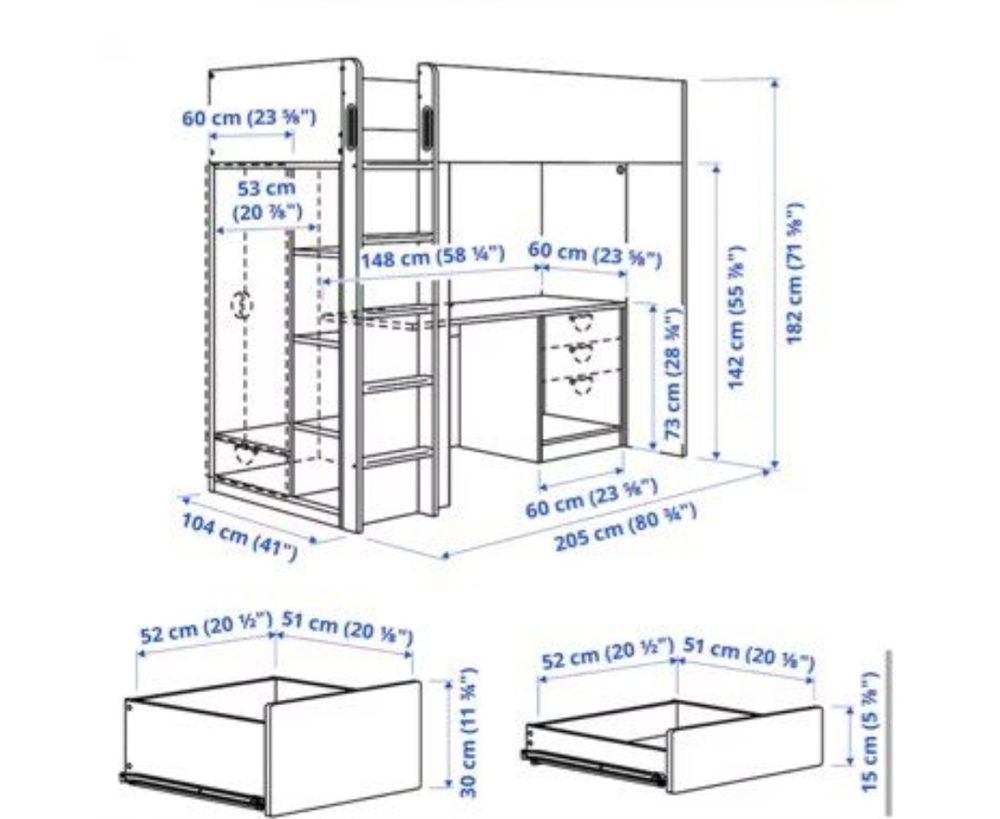 Lit mezzanine blanc avec bureau et rangements Mobilier enfants
