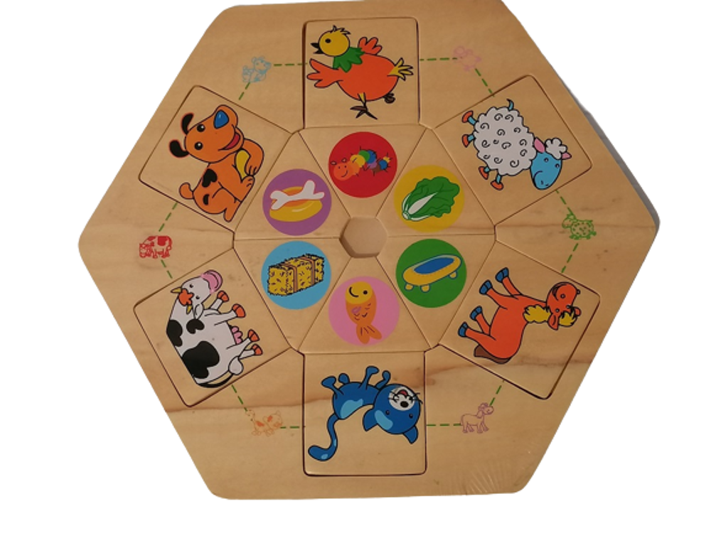 Puzzle Hexagone en Bois Animaux de la Ferme Jeux / jouets