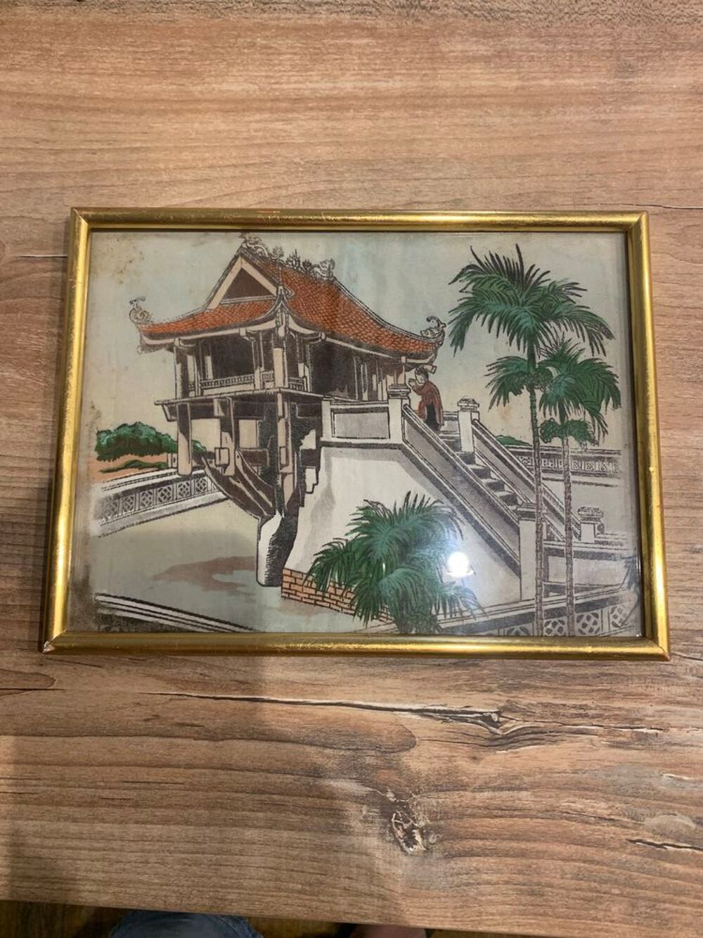 Peinture artisanal ancienne sur soie \'\' Paysage Vietnamien \'\' Décoration