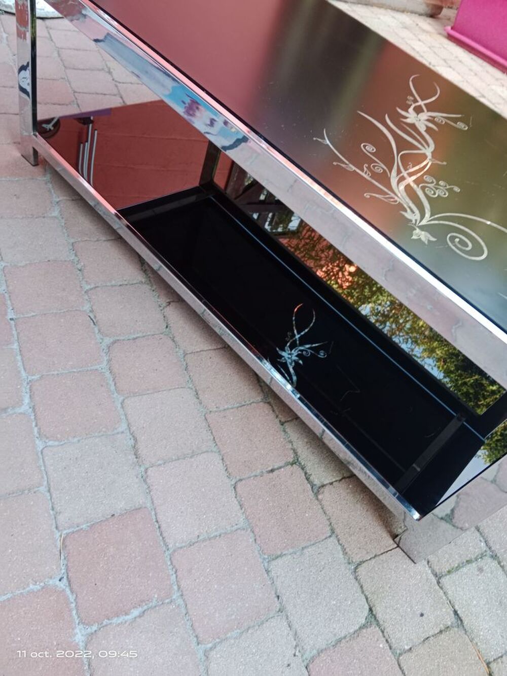 Table basse noire verre tremp&eacute;e inox Meubles