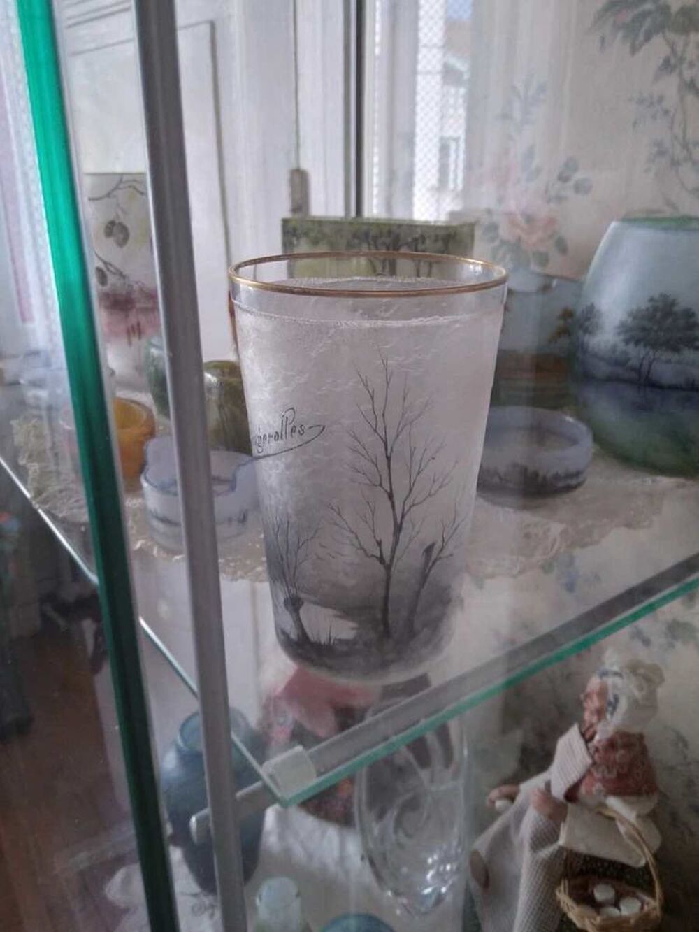 DUFOUR POUR DAUM NANCY ART NOUVEAU 1890-1910, DECOR HIVERNALE DANS LA GRISAILLE 