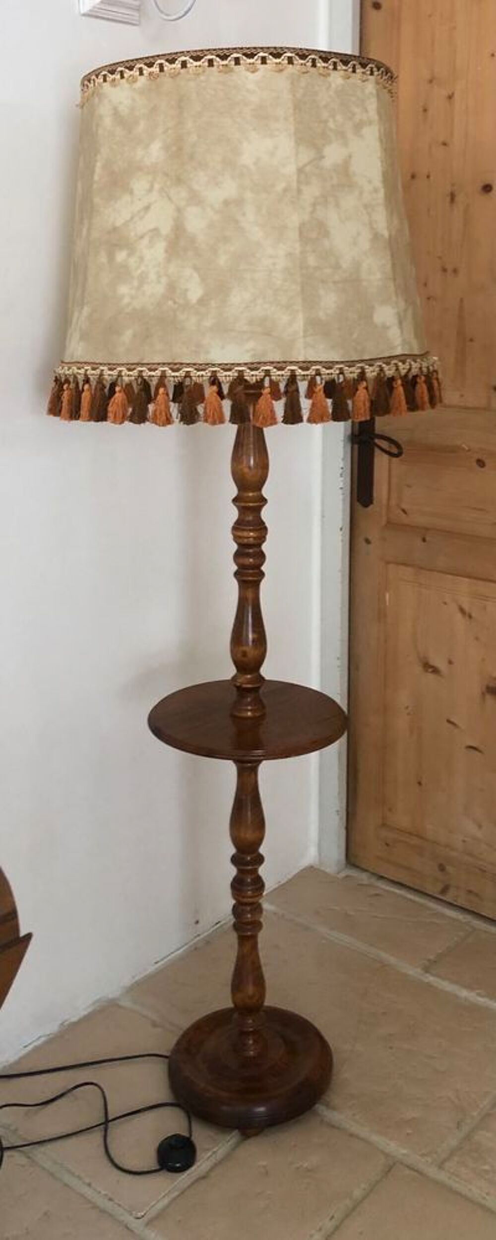 Abat-jour Vintage Beige &agrave; Franges Décoration