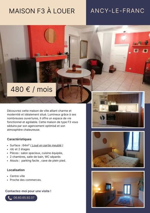  Maison  louer 3/4 pices 64 m