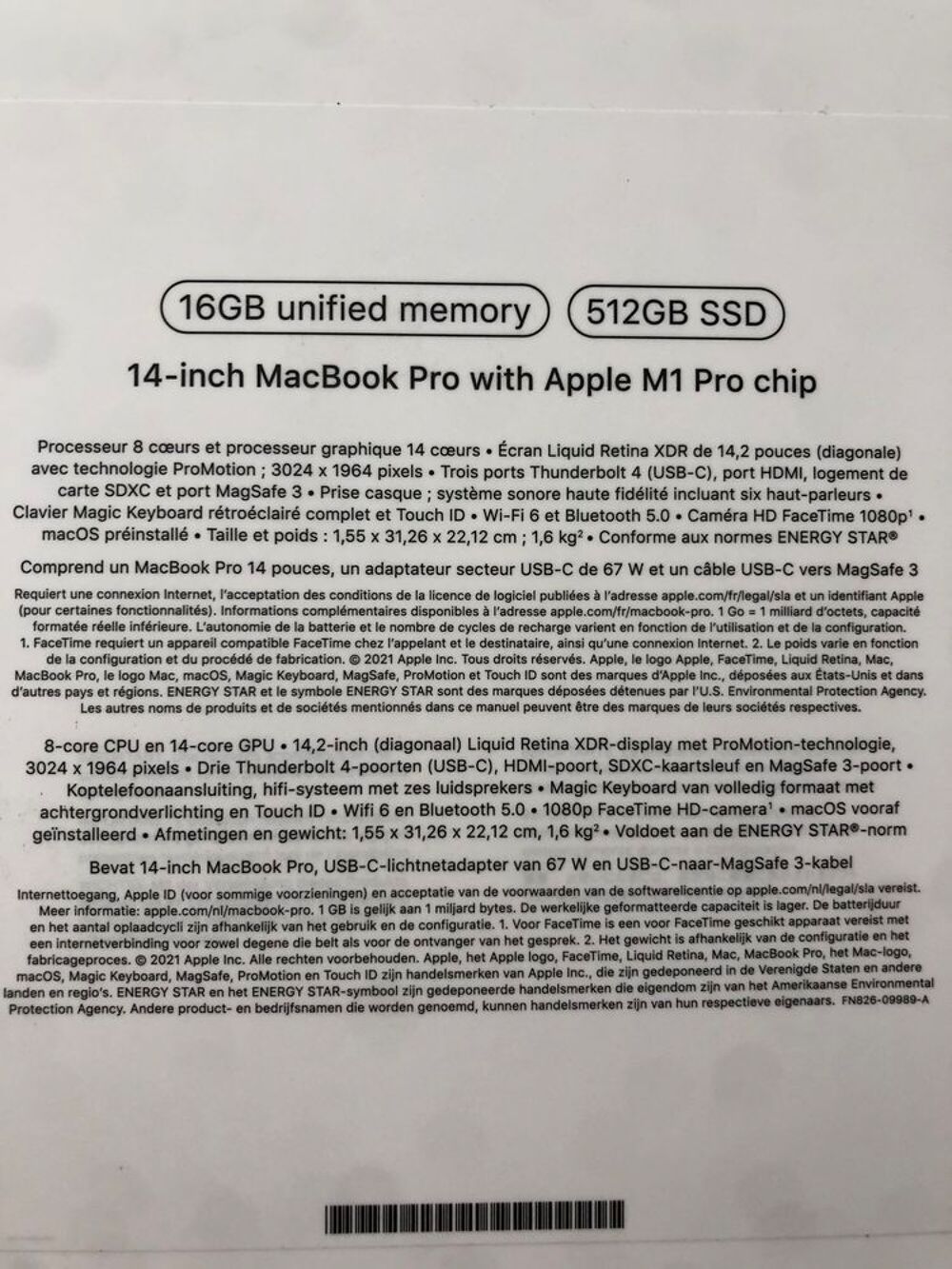MacBook Pro 14 pouce 2021 avec une Puce M1 Pro Matériel informatique