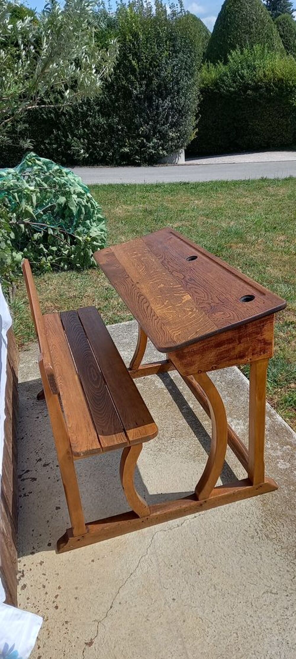 Bureau d'&eacute;cole vintage Saint-Martin 2 places Pieds galb&eacute;s Mobilier enfants