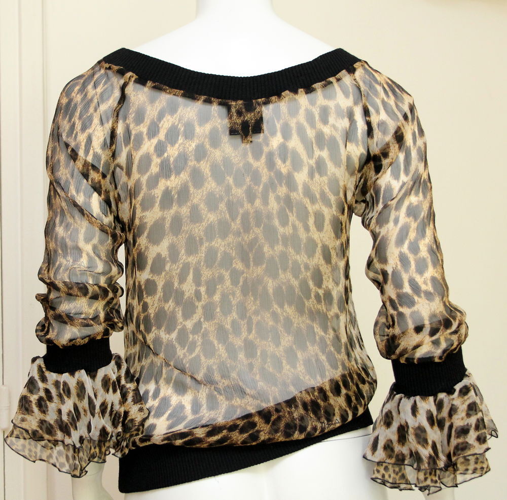 Top blouse soie l&eacute;opard ROBERTO CAVALLI T.M (38/40 Fr) Vêtements