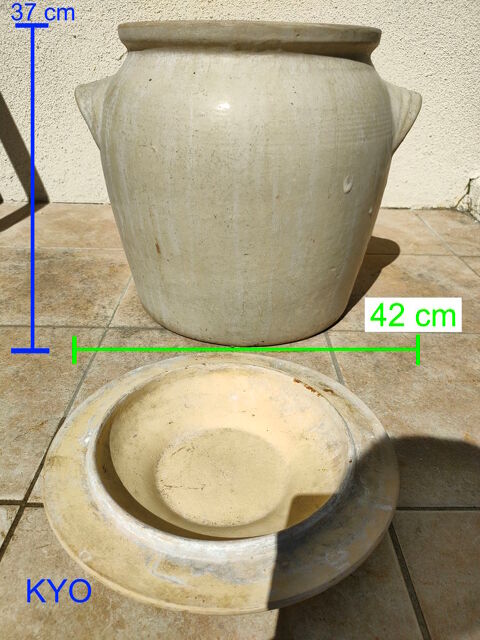 Grand Pot/cache-pot rond gris saloir grès poignées couvercle Foncine-le-Haut (39)