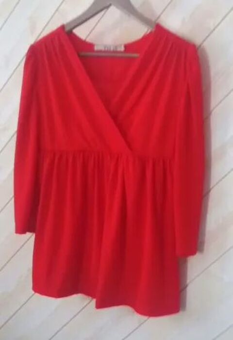 Tunique rouge vif col effet crois� cache c?ur T 38 3 Domart-en-Ponthieu (80)