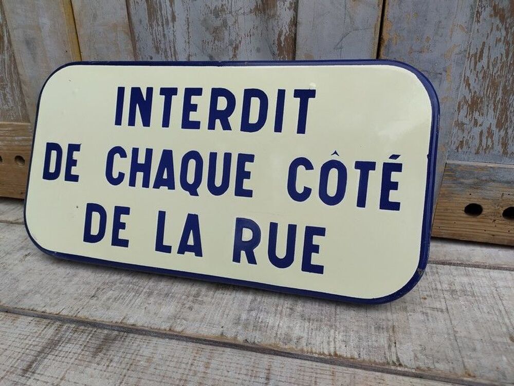Plaque &Eacute;maill&eacute;e Interdit de Chaque Cot&eacute; de la Rue ca1960
