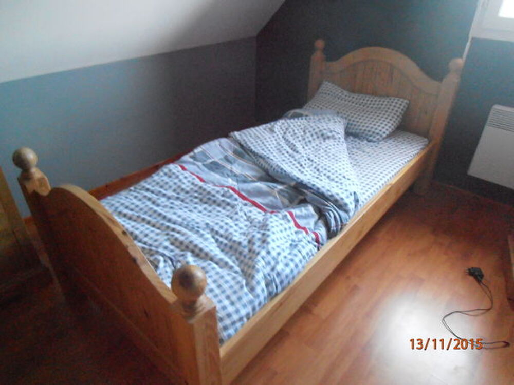 LIT 1 PERSONNE PIN MASSIF + MATELAS Meubles