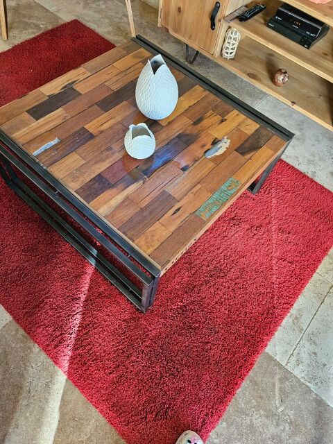 table basse en bois recycl� et m�tal 180 Les Junies (46)