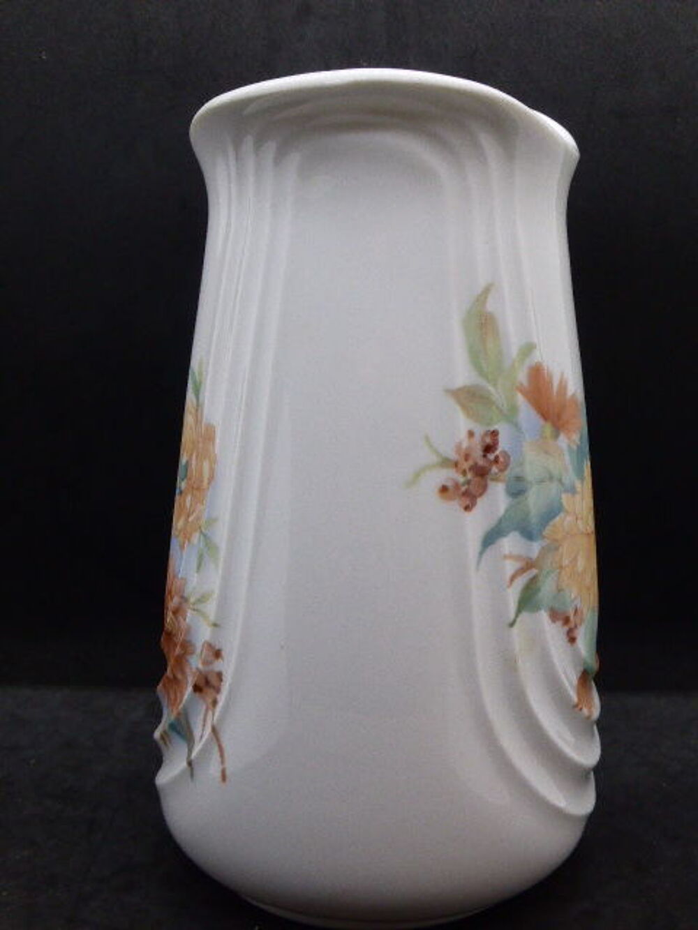 Vase porcelaine fran&ccedil;aise PF 20 cm d&eacute;cor fleurs oranges Décoration