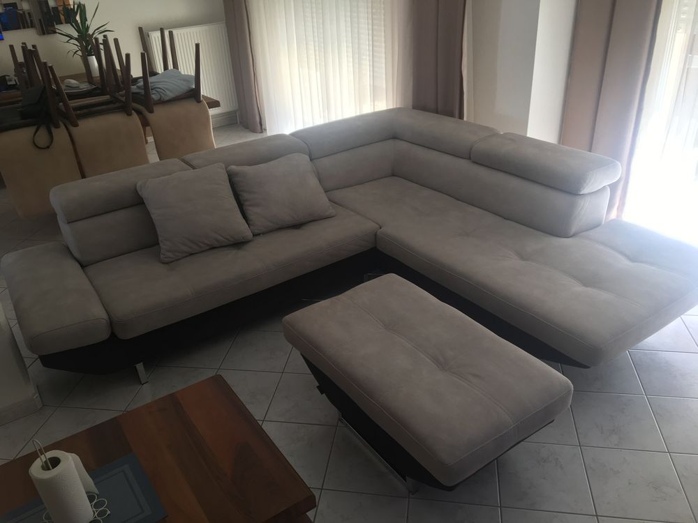 Ensemble canap&eacute; d'angle avec pouf et coussins Meubles