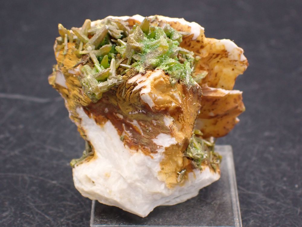 Pyromorphite (2 g&eacute;n&eacute;rations) &amp; Baryte , Mine des Farges , Us 