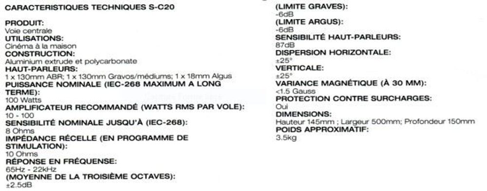 Enceinte centrale Audio et hifi